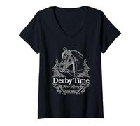 Mujer Pronóstico del Fin de Semana Caballos Divertidos Derby Tiempo Carreras de Caballos Camiseta Cuello V
