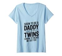 Mujer Pronto To Be A Daddy of Twins Me Freaks Me out Too Camiseta Cuello V