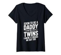 Mujer Pronto To Be A Daddy of Twins Me Freaks Me out Too Camiseta Cuello V