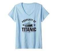 Mujer Propiedad del Titanic 1912 White Star Line Black Print Camiseta Cuello V