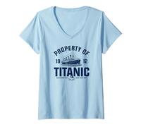 Mujer Propiedad del Titanic 1912 White Star Line Navy Print Camiseta Cuello V