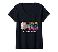 Mujer Prosperando más allá del trauma TBI Superviviente de lesión cerebral traumática Camiseta Cuello V