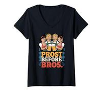 Mujer Prost Before Bros Funny Oktoberfest Group Beer Drinking Camiseta Cuello V
