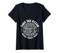 Mujer Protección del Medio Ambiente Save The Ocean Plastic Free Camiseta Cuello V