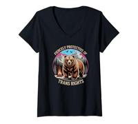 Mujer Protección ferozmente de los Derechos Trans - Mama Papa Ally Bear Camiseta Cuello V