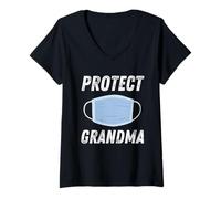 Mujer Protect Grandma Face Mask Social Distancing + Hygiene Masks Camiseta Cuello V