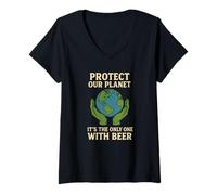 Mujer Protege Nuestro Planeta Es el único con Cerveza Save Earth Camiseta Cuello V