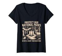 Mujer Protege Nuestros Parques Nacionales atormenta a Tus Amantes de la Naturaleza del Patio Trasero Camiseta Cuello V