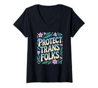 Mujer Proteger a las personas trans Serpiente Lotus Flores LGBTQ Abogacía Poder Camiseta Cuello V
