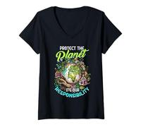 Mujer Proteger el Planeta Es Nuestra Responsabilidad Camiseta Cuello V