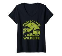 Mujer Proteger la vida silvestre Rescate Cambio climático Salvar la Tierra Camiseta Cuello V