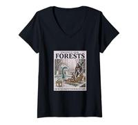 Mujer Proteger Nuestros bosques Criaturas críptidas Divertidas Ambiental Camiseta Cuello V