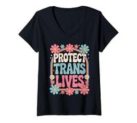 Mujer Proteger vidas trans Mujeres trans Transgénero Camiseta Cuello V