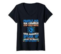 Mujer Proteja a Nuestros niños Detenga el abuso Infantil Apoyo a los Def Camiseta Cuello V