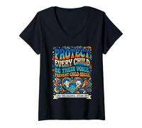Mujer Proteja a Todos los niños Sea su Voz Prevención del abuso Infantil Camiseta Cuello V