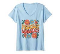 Mujer Proteja la Democracia: Retro, Vintage, patriótico, Pro democrático Camiseta Cuello V