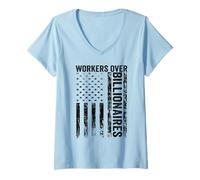 Mujer Protesta Divertida Justicia Social reúne a Trabajadores por multimillonarios Camiseta Cuello V