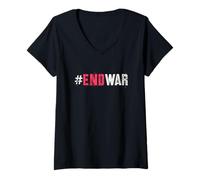 Mujer Protesta Fin Guerra Paz Humanidad Anti Bombas Detener Violencia No Camiseta Cuello V