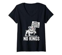 Mujer Protestante pacífico sin Pago No Kings Funny Pro Democracy Dog Camiseta Cuello V