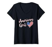 Mujer Proud American Girl America Flag American Girlfriend Wife Camiseta Cuello V