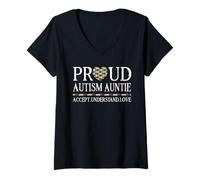 Mujer Proud Autism Auntie Family Autism Awareness Day Camiseta Cuello V