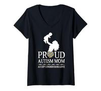 Mujer Proud Autism Mom Family Autism Awareness Day Camiseta Cuello V