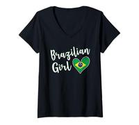 Mujer Proud Brazilian Girl Brazil Flag Brazilian Girlfriend Wife Camiseta Cuello V