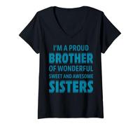 Mujer Proud Brother of Wonderful Sweet Awesome Sisters Fun Sibling Camiseta Cuello V