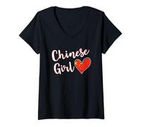 Mujer Proud Chinese Girl China Flag Chinese Girlfriend Wife Camiseta Cuello V