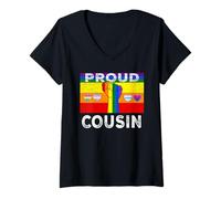 Mujer Proud Cousin LGBTQ Rainbow Flag LGBT Pride Month Camiseta Cuello V