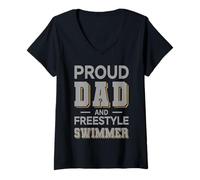 Mujer Proud Dad Freestyle Swimmer Design Gris Gris Completo Camiseta Cuello V