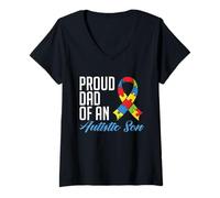 Mujer Proud Dad of An Autistic Son - Autism Awareness Padre Hijo Camiseta Cuello V