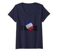 Mujer Proud France Identity Flag Fingerprint Heritage Gift Travel Camiseta Cuello V