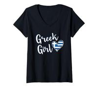 Mujer Proud Greek Girl Greece Flag Greek Girlfriend Wife Camiseta Cuello V