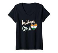 Mujer Proud Indian Girl India Flag Indian Girlfriend Wife Camiseta Cuello V