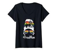 Mujer Proud Mom Gay Pride Rainbow Flag LGBT-Q Ally Mama Mother Camiseta Cuello V