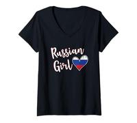 Mujer Proud Russian Girl Russia Flag Russian Girlfriend Wife Camiseta Cuello V