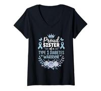Mujer Proud Sister of Type 1 Diabetic Warrior Design Diabetes Camiseta Cuello V