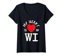 Mujer Proud State My Heart Is In WI Wisconsin Camiseta Cuello V