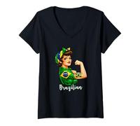 Mujer Proud Strong Brazilian Girl Woman Pride Brazil Flag Camiseta Cuello V