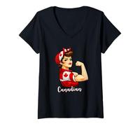 Mujer Proud Strong Canadian Girl Woman Girlfriend Canada Flag Camiseta Cuello V