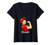 Mujer Proud Strong Chinese Girl Woman Girlfriend China Flag Camiseta Cuello V