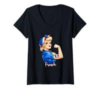 Mujer Proud Strong French Girl Woman Pride France Flag Camiseta Cuello V