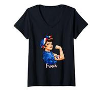 Mujer Proud Strong French Girl Woman Pride France Flag Camiseta Cuello V