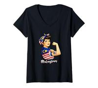 Mujer Proud Strong Malaysian Girl Woman Girlfriend Malaysia Flag Camiseta Cuello V