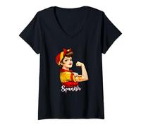 Mujer Proud Strong Spanish Girl Woman Girlfriend Spain Flag Camiseta Cuello V