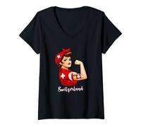 Mujer Proud Strong Swiss Girl Woman Girlfriend Switzerland Flag Camiseta Cuello V