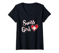 Mujer Proud Swiss Girl Switzerland Flag Swiss Girlfriend Wife Camiseta Cuello V