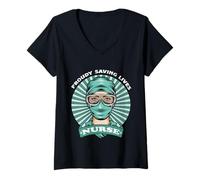 Mujer Proudly Saving Lives Nurse Funny For Nurses Camiseta Cuello V