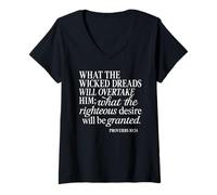 Mujer Proverbios 10 24 Lo Que teme Malvado Deseo Justo Biblia Dios Camiseta Cuello V